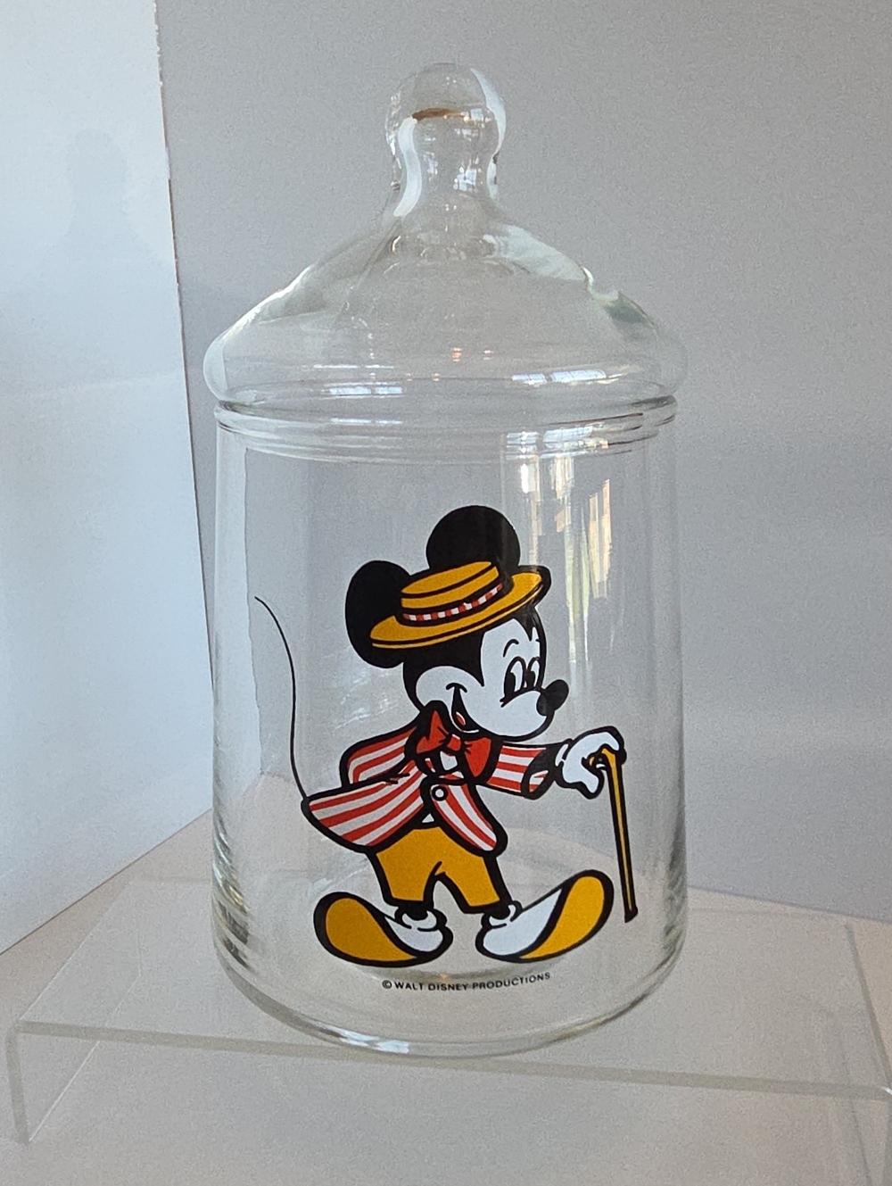 Vintage 1970's Walt Disney Productions Circus Mickey Mouse Glass Lidded Jar